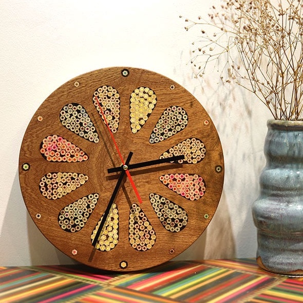 Đồng Hồ Treo Tường Đẹp Bằng Gỗ & Bút Chì- Trang Trí Phòng Khách Hiên Đại, Phong Cách Vintage - Quà Tặng Handmade Độc Đáo