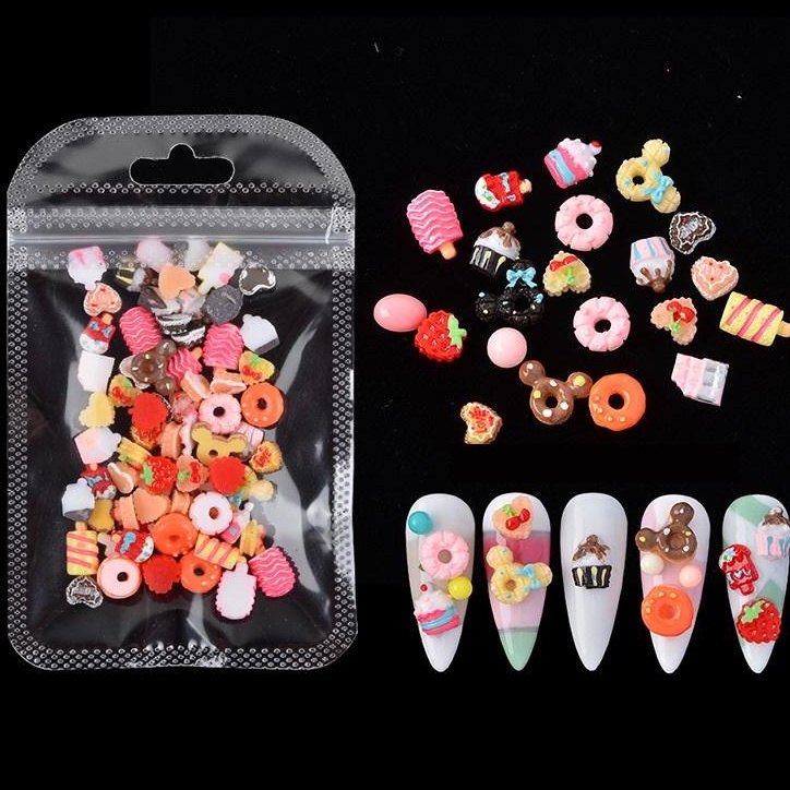 Set 10 Charm Hoạt Hình Bánh Donut Bánh Kem | Phụ Kiện Trang Trí Móng