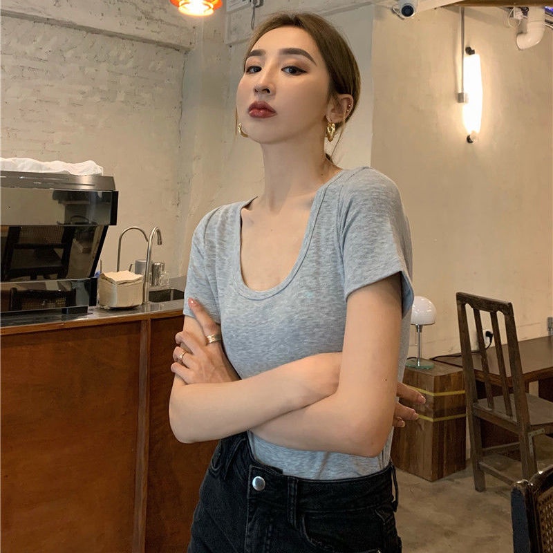 Áo thun COZOKC tay ngắn cổ tròn màu đơn giản phong cách Hàn Quốc