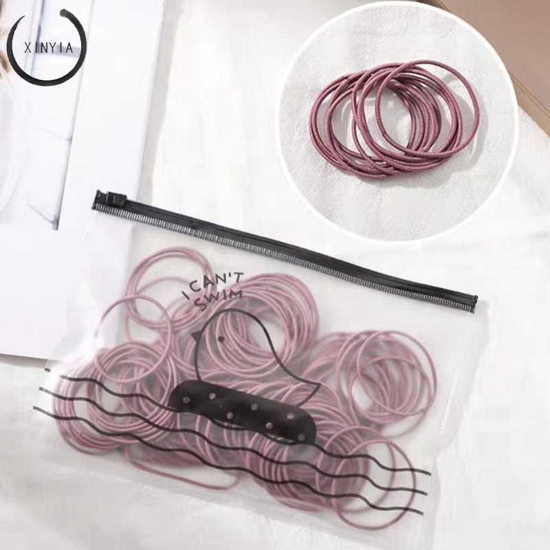 Bộ 100 dây thun buộc tóc nhỏ đơn giản phong cách Hàn Quốc cho nữ