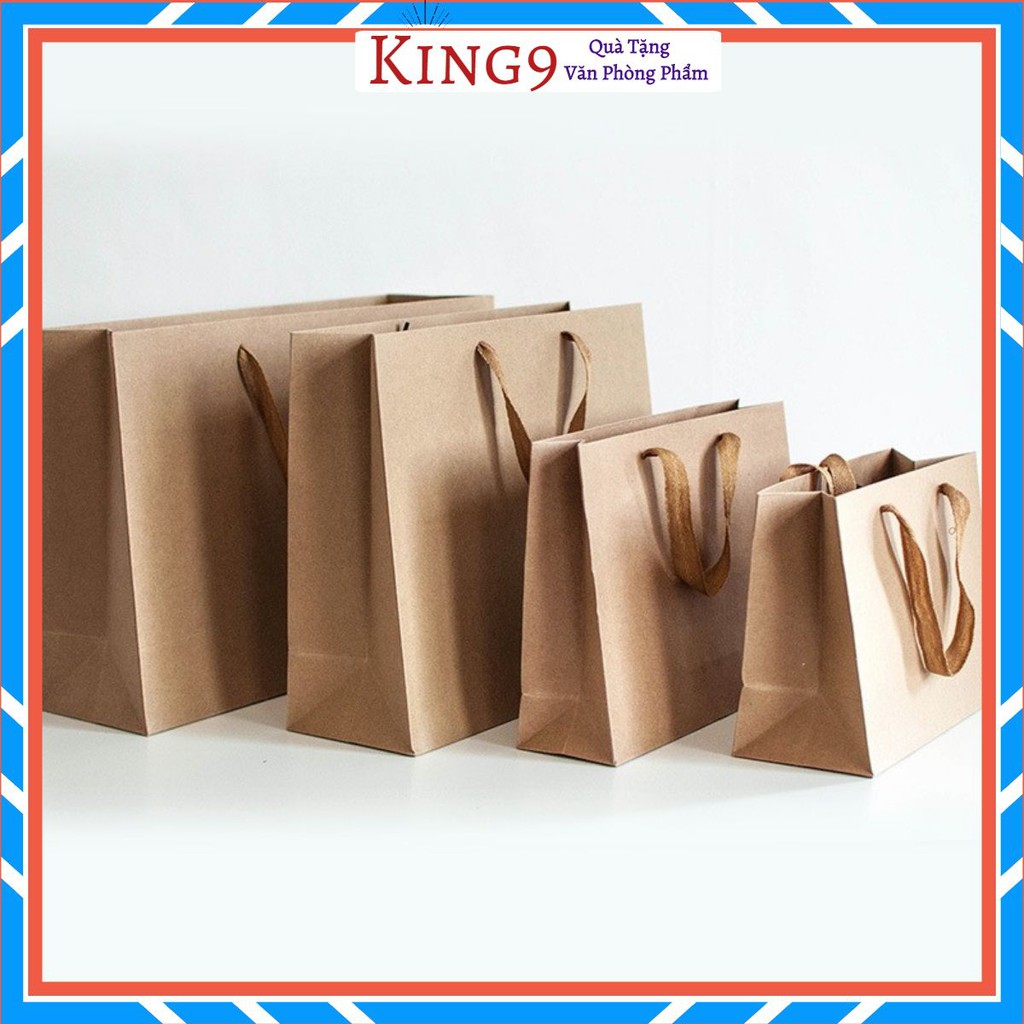 Túi quà giấy màu nâu kraft quai vải chất liệu dày có nhiều size lựa chọn phụ kiện quà tặng KING9