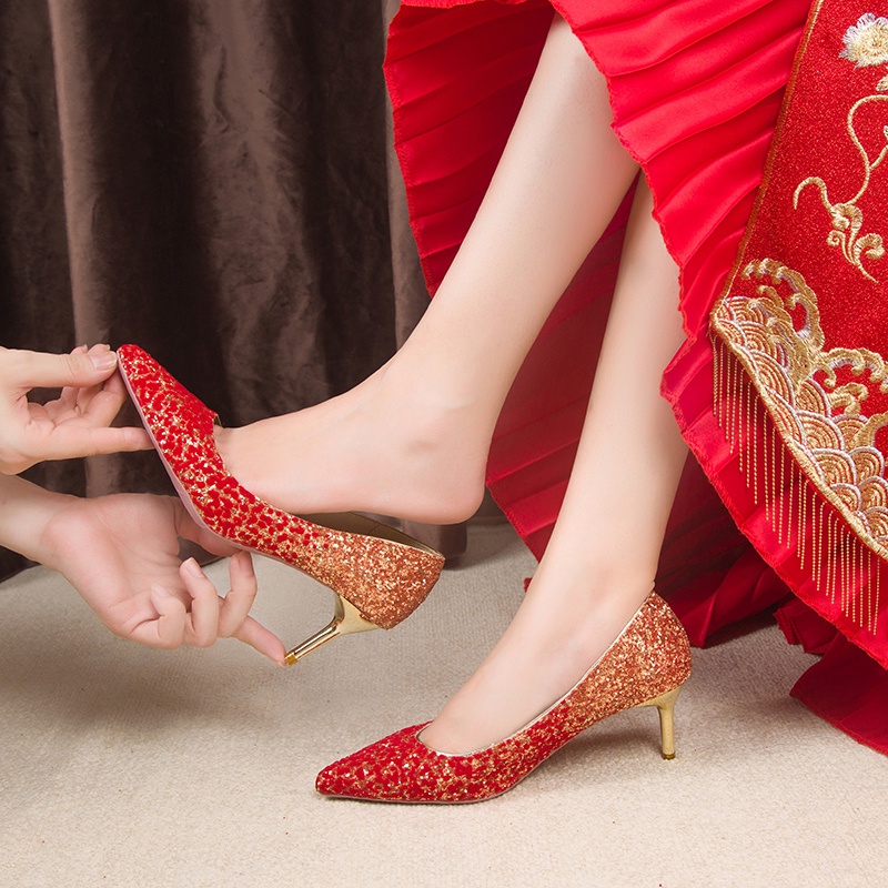 Giày Cao Gót Mũi Nhọn Đính Đá Pha Lê Màu Sắc Gradient Phong Cách Trung Hoa Cho Nữ