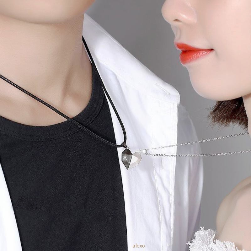 Set 2 dây chuyền nam châm mặt trái tim tối giản cho các cặp đôi