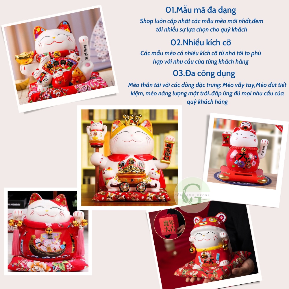 Mèo Thần Tài May Mắn vẫy tay chiêu tài lộc Nhật Bản Maneki neko gốm sứ cao cấp nhiều mẫu mới đẹp các size