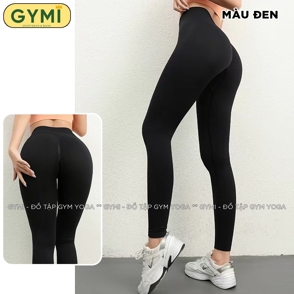 Quần tập gym yoga nữ GYMI QD46 dáng legging chun mông thể thao cạp cao chất dệt kim co giãn
