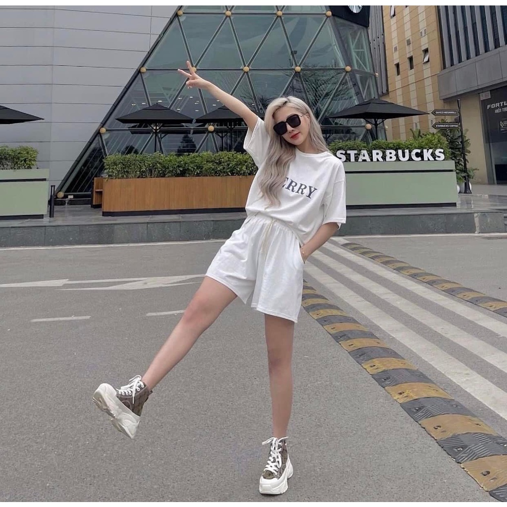 Đồ Bộ Đùi Áo Thun Form Rộng MERRY Cực Xinh Unisex - Set Thun Cotton nữ Hè
