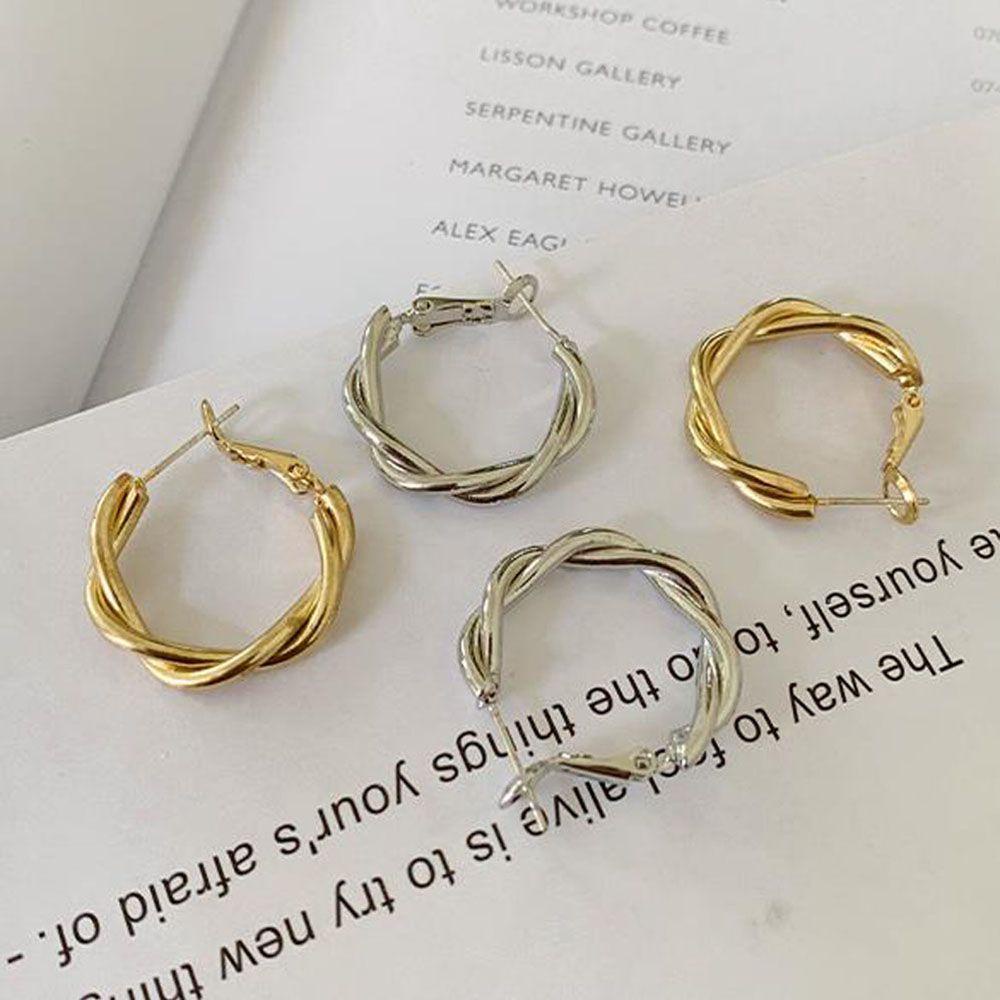 Khuyên Tai Vòng Tròn Xoắn Đan Xoắn Phong Cách Hàn Quốc Đơn Giản