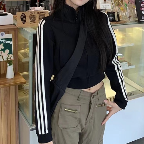 Áo Khoác Cardigan Cổ Đứng Tay Dài Họa Tiết Kẻ Sọc Trẻ Trung