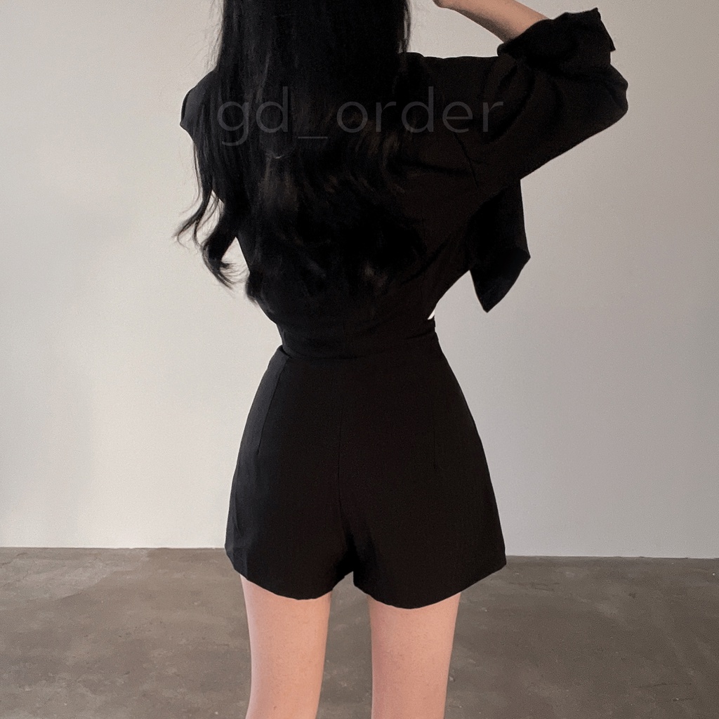B7|Set bộ vest công sở quần short giả váy cách điệu trẻ trung hàn quốc màu đen, xám gd_order