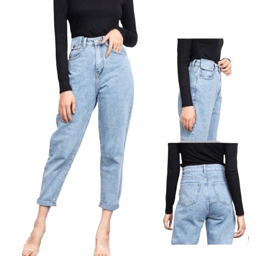 Quần baggy bò denim ống côn túi nắp xanh nhạt cạp cao thiết kế thanh lịch phong cách hàn quốc