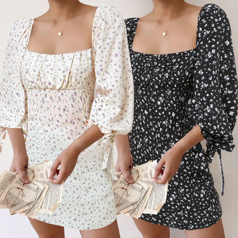 Đầm Ngắn Celmia Cổ Vuông In Hoa Viền Bèo Xinh Xắn Phong Cách Pháp Cho Phụ Nữ | BigBuy360 - bigbuy360.vn