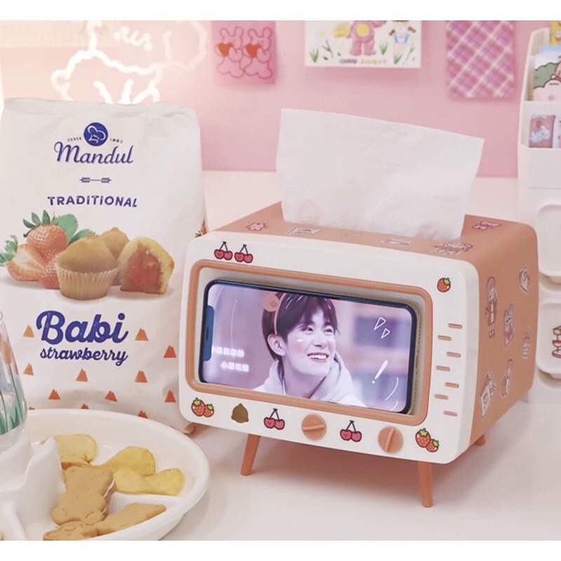 Hộp giấy kết hợp giá đỡ điện thoại hình tivi phong cách cổ điển