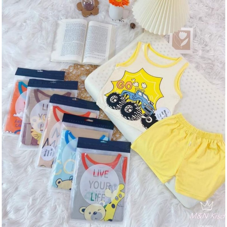 Bộ ba lỗ bé trai bé gái Minky Mom thun lạnh loại 1