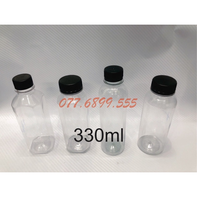 50 Chai nhựa nắp đen tròn 330ml 500ml