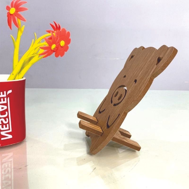 Kệ Điện Thoại Giá Đỡ Máy Tính Bảng Mini Bằng Gỗ Ép Tiện Dụng Hình Con Heo Dễ Thương 16.5cmx14.2cm
