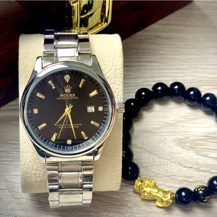 Đồng Hồ Nam Rolex Dây Thép Mặt Vạch Số Có Lịch Ngày Size 38mm Chống Nước 3Atm - Bảo Hành 12 Tháng