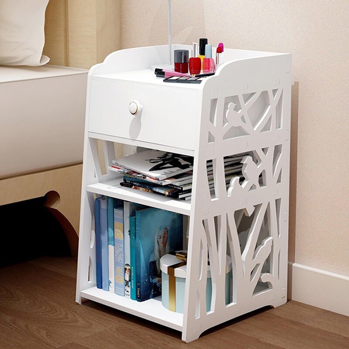Tủ đầu giường mini trang trí phòng ngủ mầu trắng sang trọng TĐG
