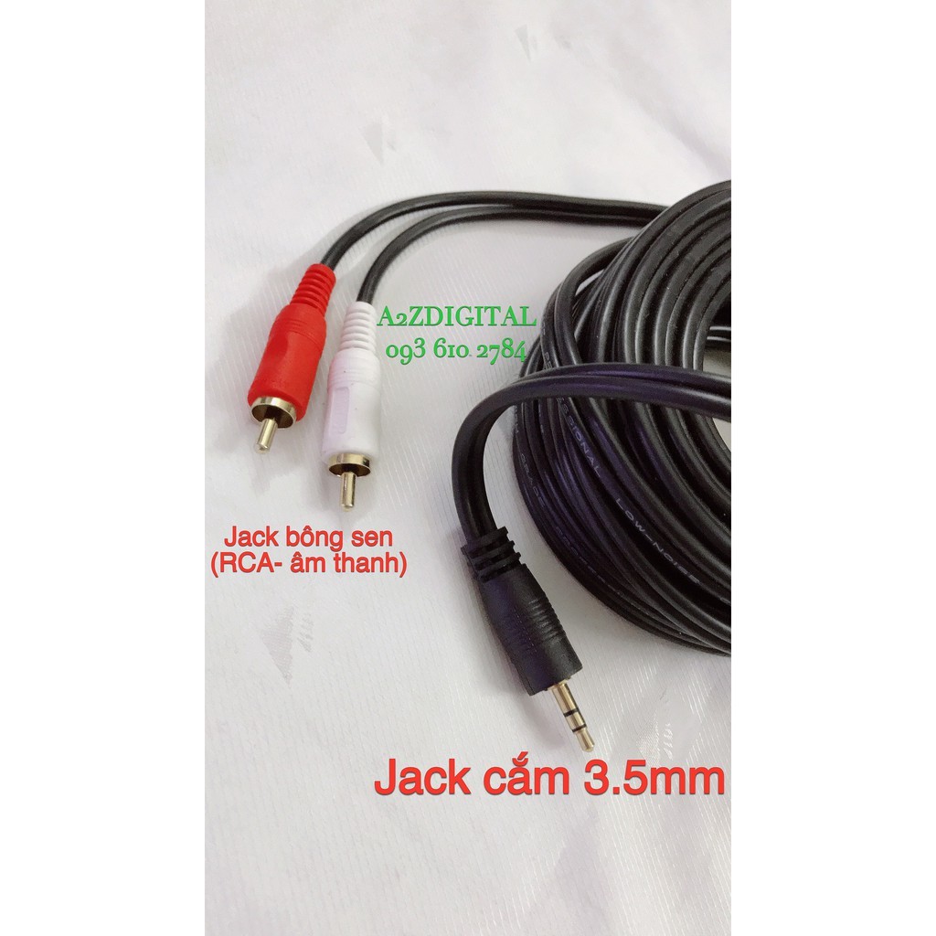 DÂY LOA CHUYỂN TỪ JACK CẮM 3.5mm SANG 2 JACK BÔNG SEN _ RCA DÀI 3 Mét