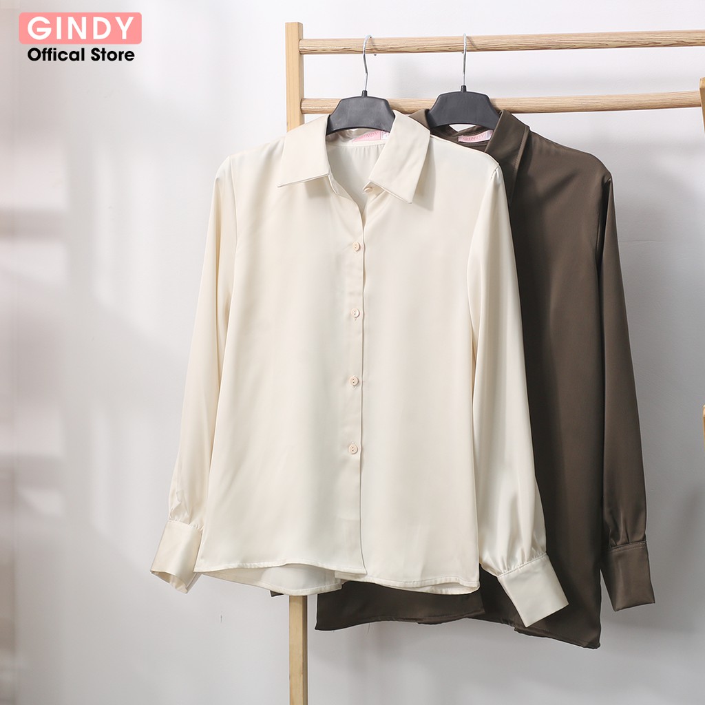 Áo sơ mi nữ basic GINDY công sở vải lụa tay dài trơn dáng suông thời trang nữ Hàn Quốc sơmi sinh viên, học sinh A030