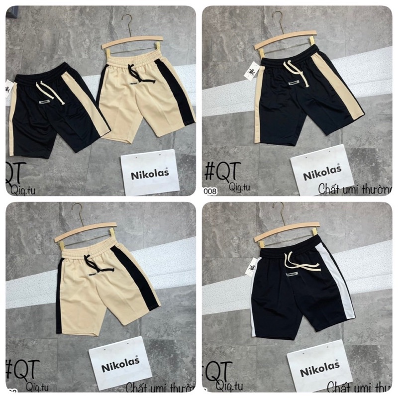 Quần short Essen kẻ sọc gân nổi bật, quần ngố nỉ da cá unisex nam nữ, quần ngố nỉ nam cao cấp