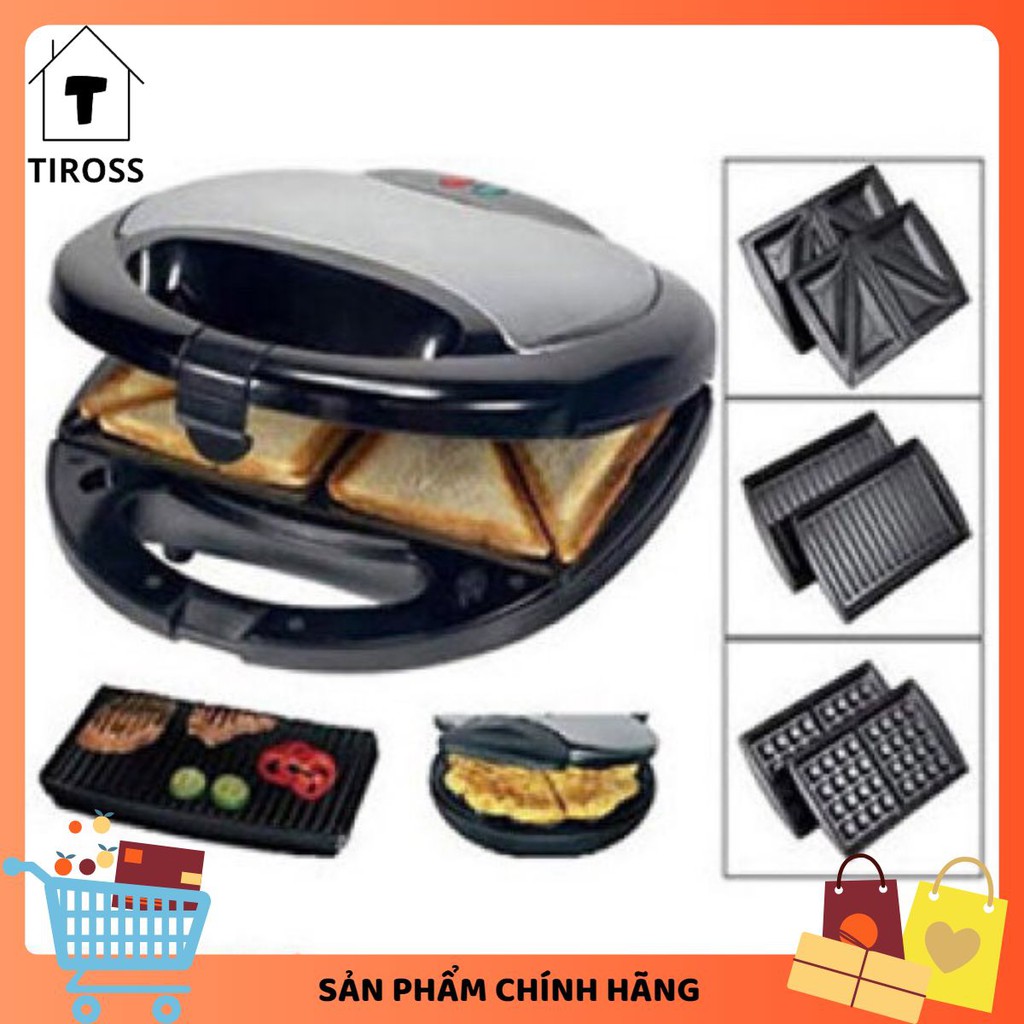 [Tiross123]Kẹp nướng sanwich 3 trong 1 Tiross TS513, 3 Khay, Sản Phẩm Chính Hãng, Bảo Hành 12 Tháng