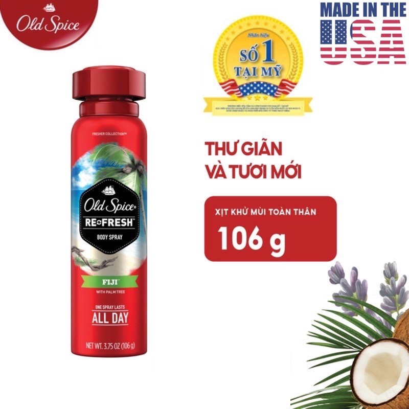 [USA] Xịt nước hoa toàn thân nam Old Spice 106g Fiji - Mỹ