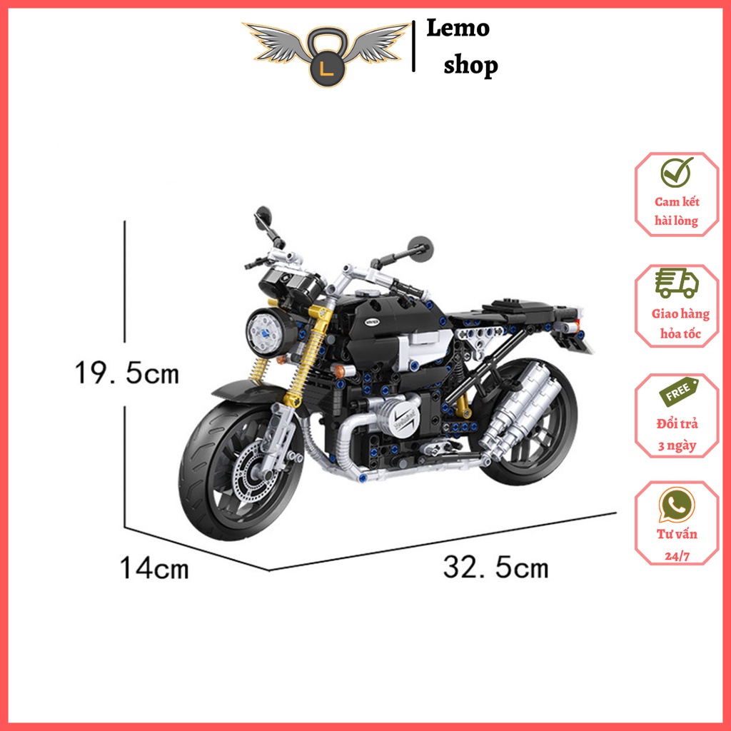 Đồ chơi xếp hình technic xe máy phân khối lớn Lemoshop, đồ chơi trẻ em tỉ lệ 1:6 kiểu dáng classic gồm 621 chi tiết 7052