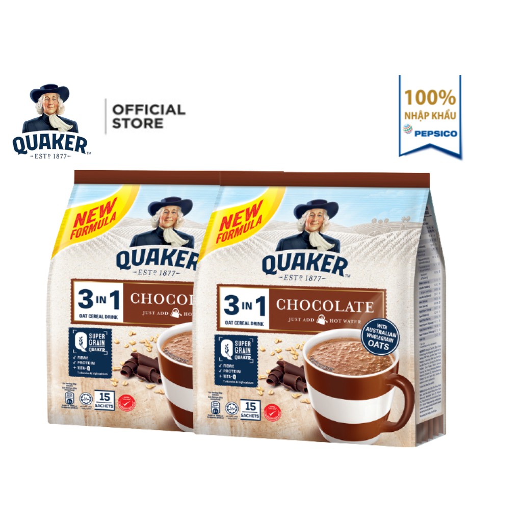 [Mã GRO1APR giảm 20K đơn 150K] Combo 2 Túi Thức uống yến mạch Quaker 3in1 Vị Chocolate 420g/túi