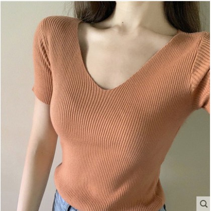 Áo Dệt Kim Nữ Tay Ngắn Cổ Chữ V Thời Trang Hàn Quốc | BigBuy360 - bigbuy360.vn