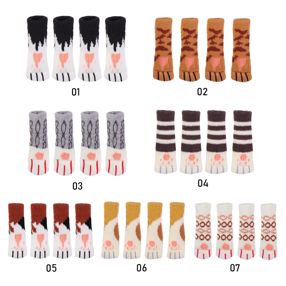 MIOSHOP 4pcs Cute Knitting Home Protective Case Chair Socks Non-Slip Footprints Cartoon Furniture Cat Paws