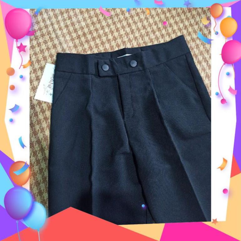 Quần Baggy nữ công sở cạp cao - Chất vải tuyết mưa màu đen - Phối 2 cúc bấm - Form dáng chuẩn đẹp