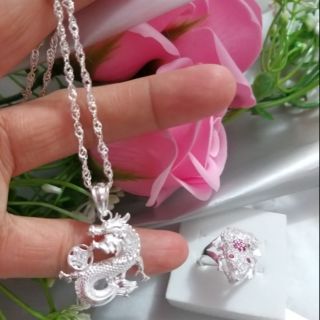 Combo nhẫn cóc và dây chuyền mặt rồng hợp kim cao cấp