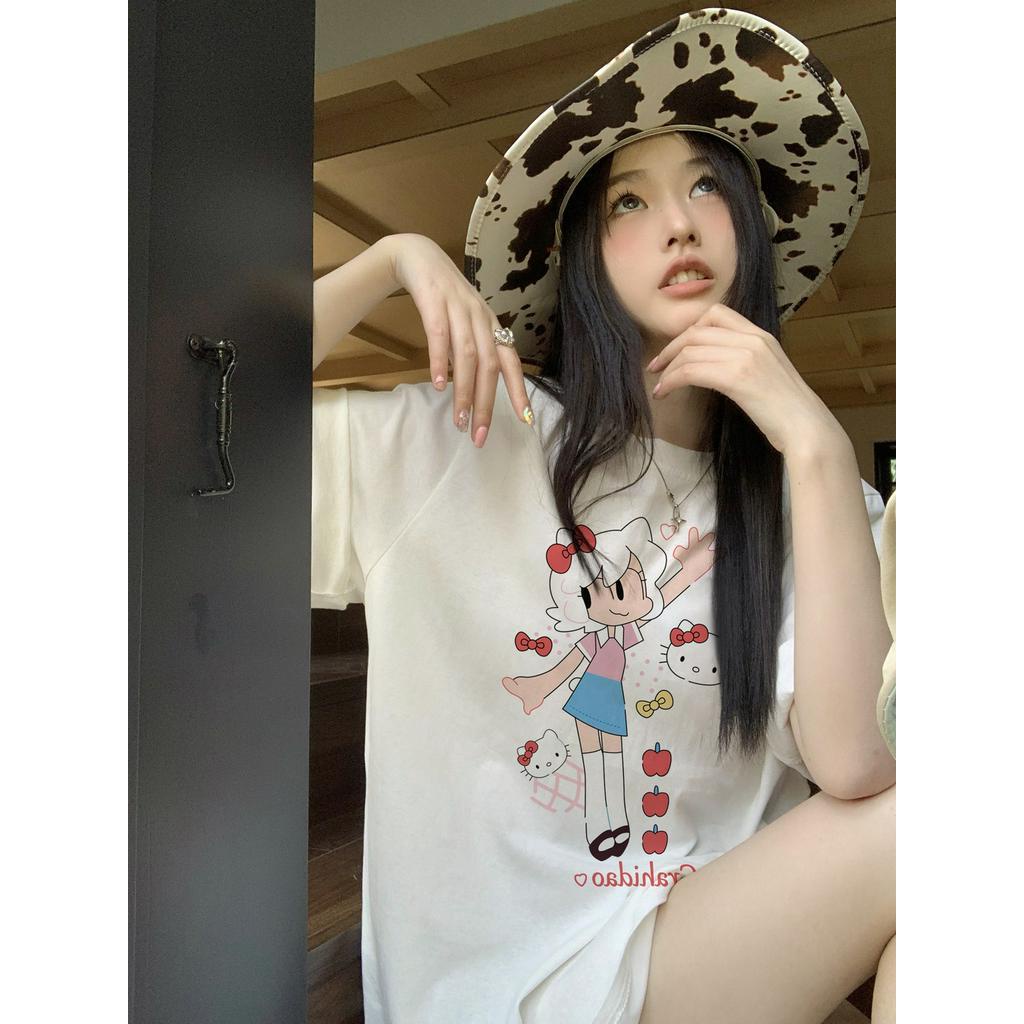 Áo Thun Cotton Tinh Khiết Ngắn Tay In Hình Dễ Thương Thời Trang Mùa Hè Cho Nữ 63047