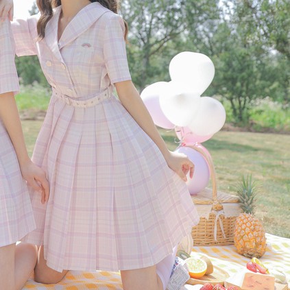 Đầm caro hồng đáng yêu cao cấp Dory's Closet