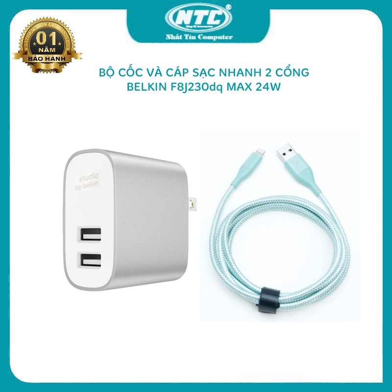 Bộ cốc và cáp sạc nhanh Belkin F8J230dq 2 cổng max 24W - Made in Vietnam designed in California (không box) Nhất Tín