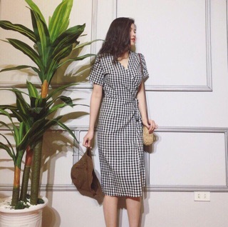 Đầm caro đắp chéo