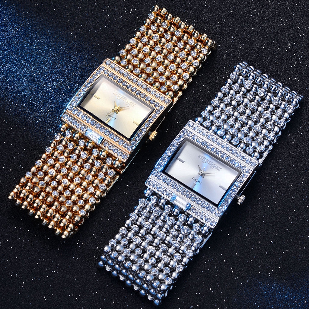 Đồng Hồ Quartz Nữ Mặt Vuông Đính Hột Xoàn Dây Thép Không Gỉ Sang Trọng