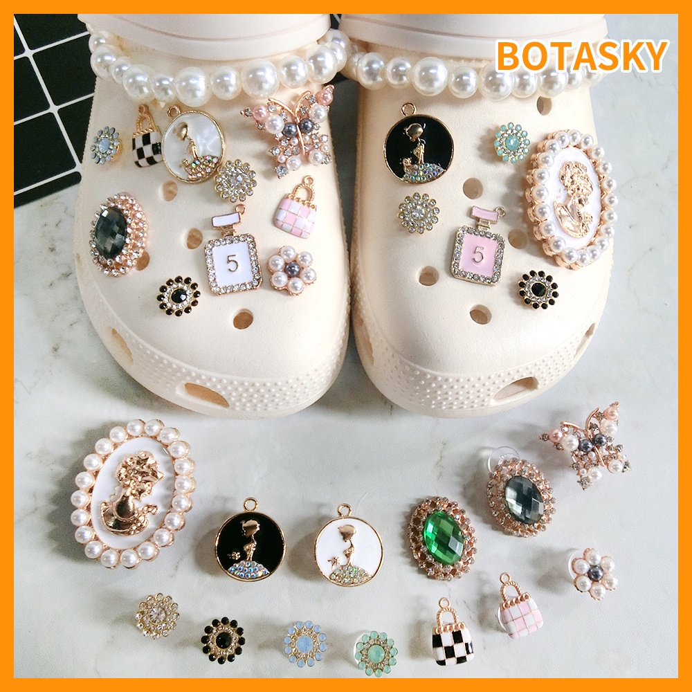 CROCS Khóa Đính Đá/Ngọc Trai/Đá/Hoa Trang Trí Giày Dép