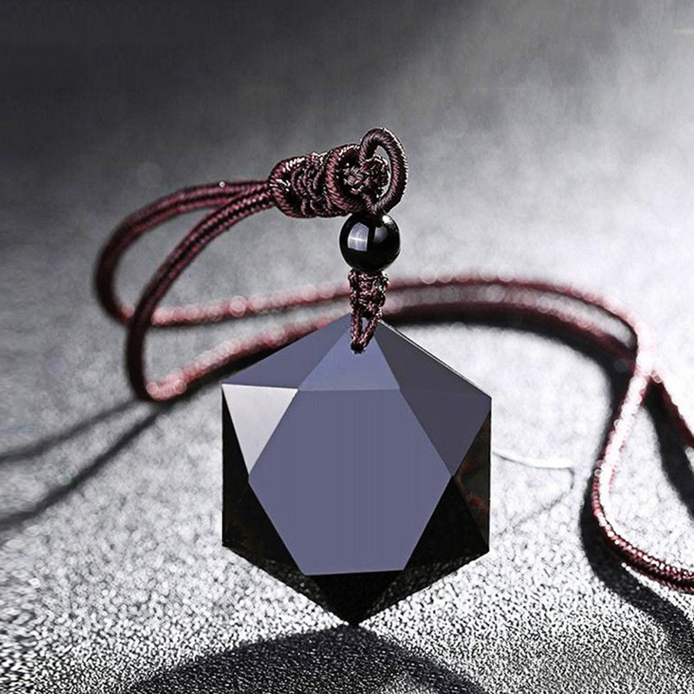 Dây chuyền mặt đá obsidian hình lục giác độc đáo dành cho nam