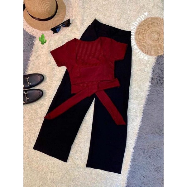 🅰️ Áo croptop cột nơ, cổ vuông tay ngắn, kiểu cột nơ trước eo, chất thun gân trơn.