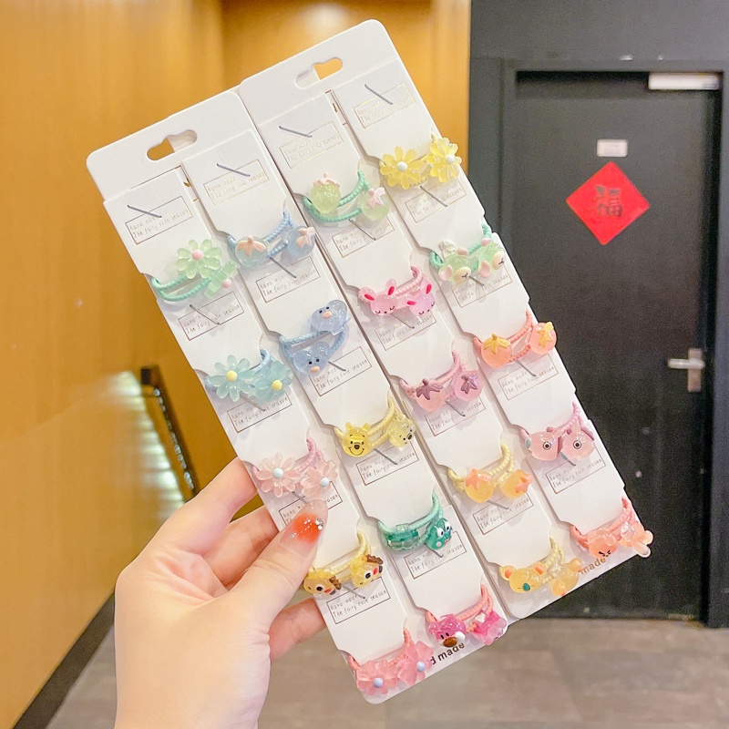 Set 10 Dây Buộc Tóc Cao Su Mini Họa Tiết Hoạt Hình Không Đau Cho Bé Gái