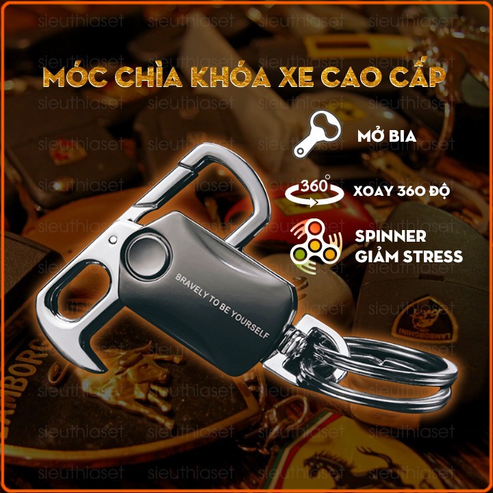 Móc Chìa Khóa Ô Tô Xe Máy Đen Nhám Cao Cấp 3 Trong 1 Đa Năng Xoay 360 Độ Có Đầu Mở Bia Tích Hợp Spinner Giảm Stress