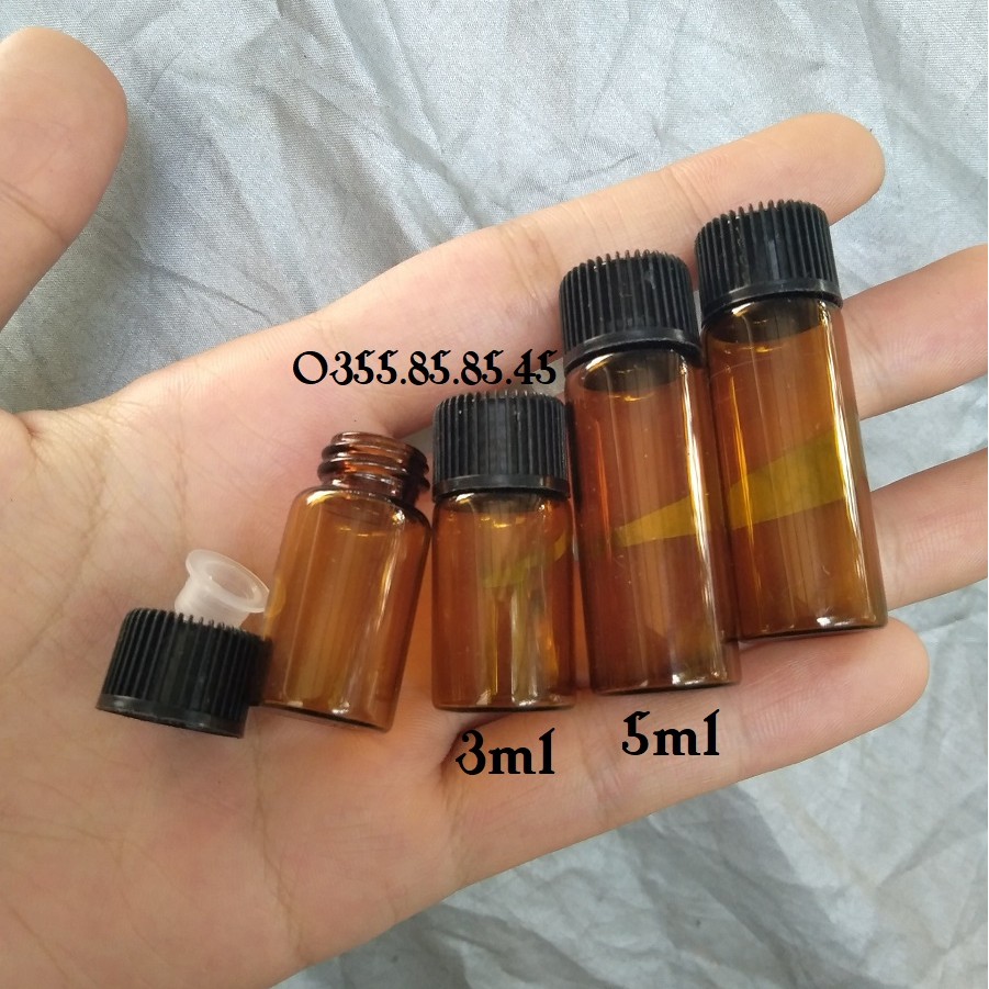 Chai thủy tinh NÂU nắp vặn đen 3ml / 5ml