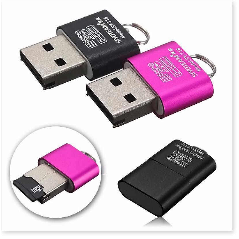 Đầu đọc thẻ nhớ   BH 1 THÁNG   Đầu đọc thẻ nhớ USB 2.0 cho Micro TF, thiết kế nhỏ gọn, có thể dùng treo móc khóa 728