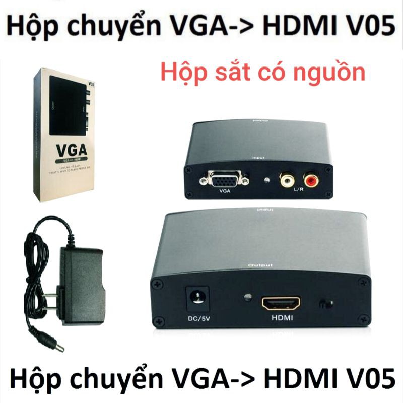 Hộp chuyển đổi từ VGA sang HDMI (1080P) + AUDIO (hàng tốt)
