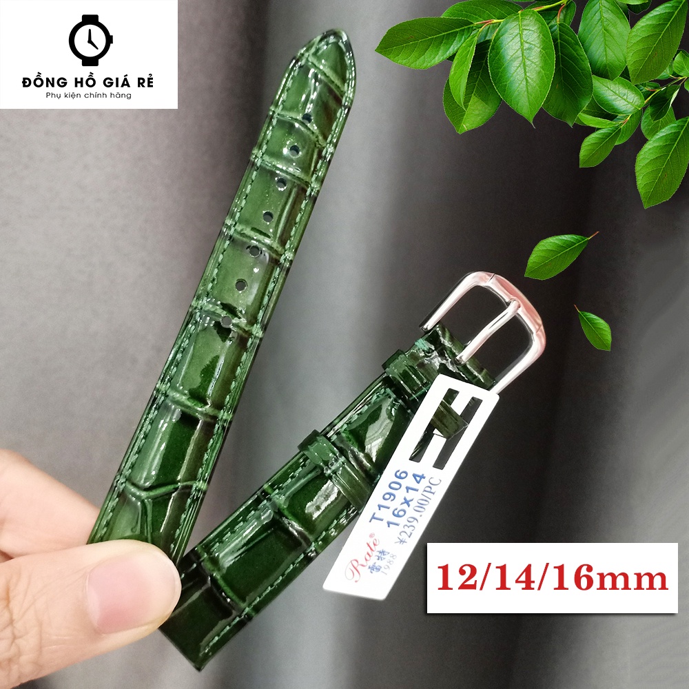 Dây đồng hồ da rằn bóng Rate khóa bạc thép không gỉ size 12/14/16mm + TẶNG CHỐT DÂY