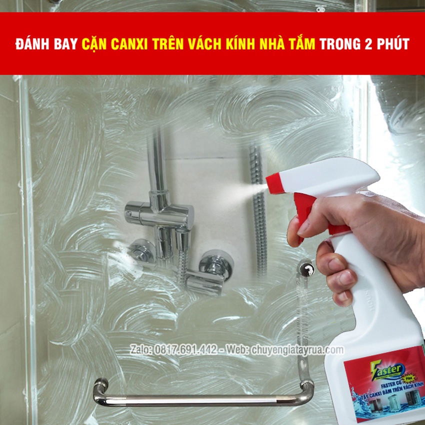 (XỊT LÀ SẠCH) Combo Xịt Tẩy Cặn Canxi Trên Kính Nhà Tắm, Vệ Sinh Gương Nhà Tắm Bị Ố Mờ Faster CG Plus