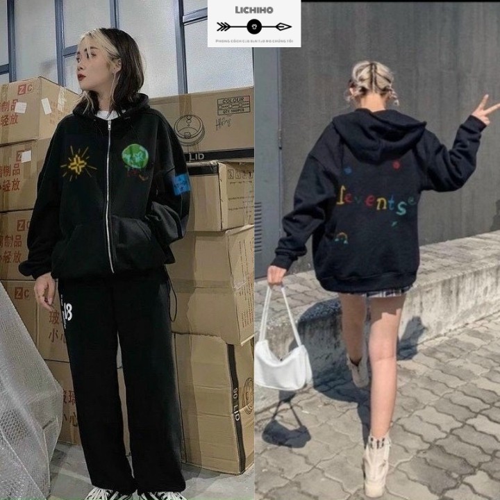 Áo khoác nỉ dây kéo unisex form rộng Hàn Quốc phong cách ulzzang street style nữ nam LEVENTS AKNM03 LICHIHO cực chất