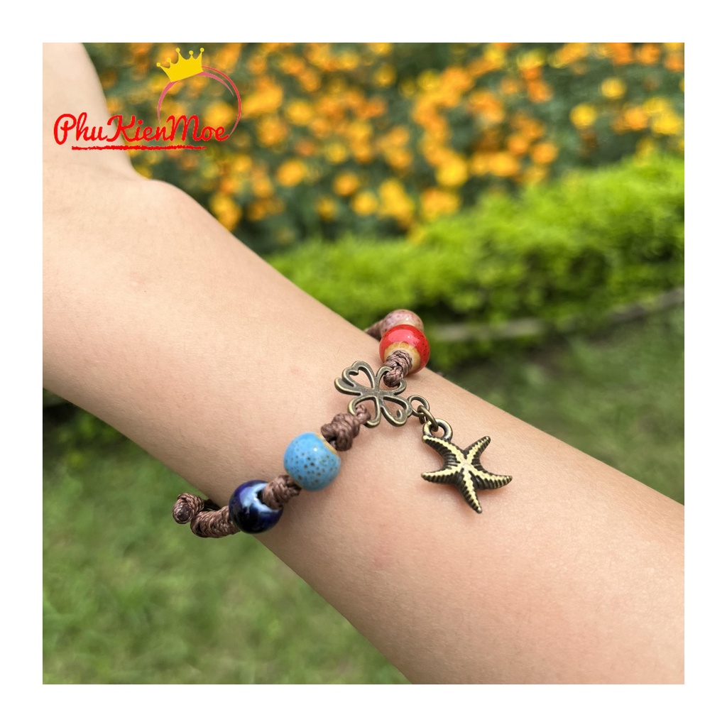 Vòng tay dây rút hình sao biển may mắn PhuKienMoe handmade thổ cẩm | BigBuy360 - bigbuy360.vn