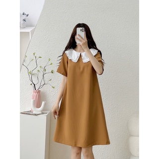 váy kaki chun cổ trắng bèo